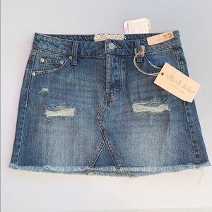 Altard State Distressed Denim Mini Cut Off Skirt Glendora Wash XS Cowgirl Jean